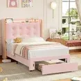 Photo 1 of ***ITEM MAY NOT BE EXACT MATCH-JUST FOR REFRENCE PURPOSES**
Twin Size LED Bed Frame with Drawer, Velvet Crystal Button Upholstered Platform Bed Frame with Outlets and USB Ports & Display Platform, No Box Spring Needed, Pink