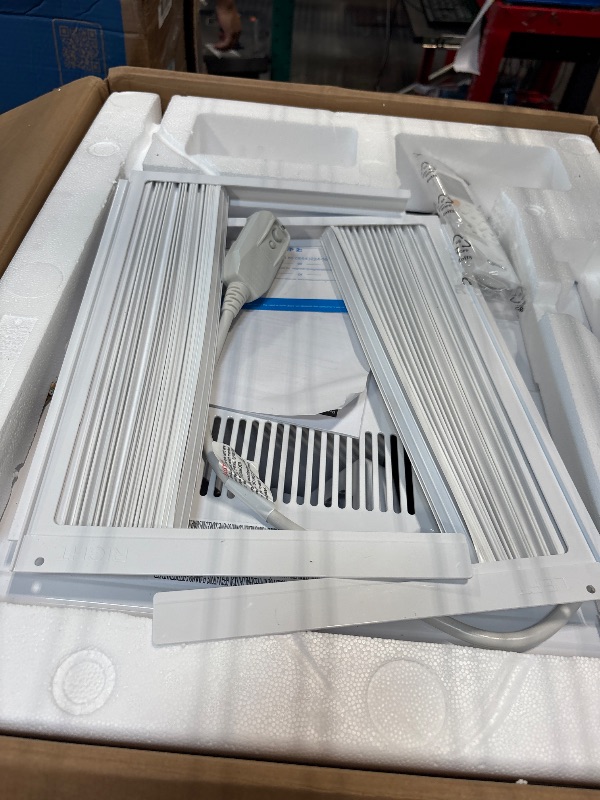 Photo 1 of **CORNER BENT**
Midea 8,000 BTU Smart Inverter Air Conditioner Window Unit with Heat and Dehumidifier – Cools up to 350 Sq. Ft., Energy Star Rated, Quiet Operation, Electronic Controls, Remote Control, White