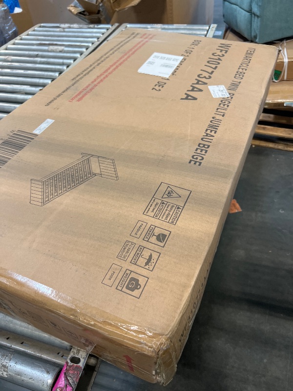 Photo 1 of *PARTIAL SET* *MISSING BOX 2 OF 2* Twin Size Upholstered Platform Bed With Trundle And 3 Drawers, Linen Fabric, Beige Beige Linen