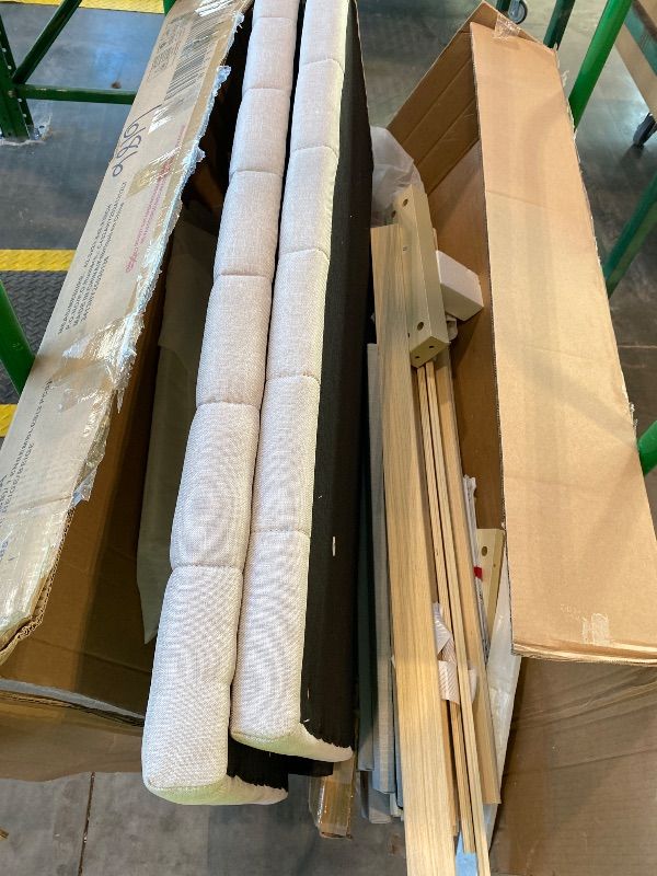 Photo 1 of *PARTIAL SET* *MISSING BOX 2 OF 2* Twin Size Upholstered Platform Bed With Trundle And 3 Drawers, Linen Fabric, Beige Beige Linen