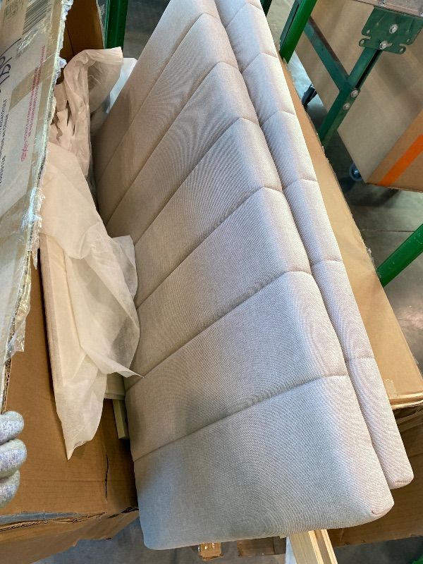 Photo 1 of *PARTIAL SET* *MISSING BOX 2 OF 2* Twin Size Upholstered Platform Bed With Trundle And 3 Drawers, Linen Fabric, Beige Beige Linen