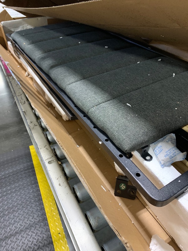 Photo 1 of * similar item *Furnulem Queen Size Bed Frame with Charging Station and LED Lights, Platform Bed with Metal Slats, Grey Upholstered Headboard with 2-Tier Storage Shelves, No Box Spring Needed