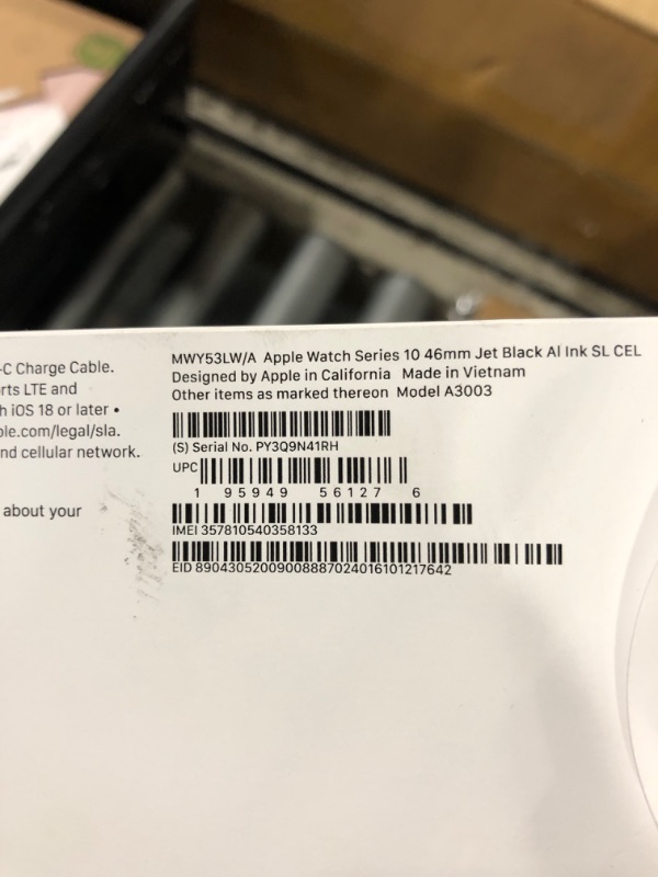 Photo 1 of ***Locked***
Apple Watch Series 10 [GPS + Cellular 46mm case] Smartwatch with Jet Black Aluminium Case with Ink Sport Loop. Fitness Tracker, ECG App, Always-On Retina Display, Carbon Neutral