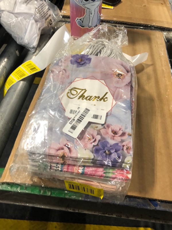 Photo 1 of Outink 50 Pcs Thank You Gift Bags Bulk Floral Design Thank You Paper Bags Colorful Thank You Bags for Wedding Business Baby Shower Boutique Birthday Party, 8"x6"x3"