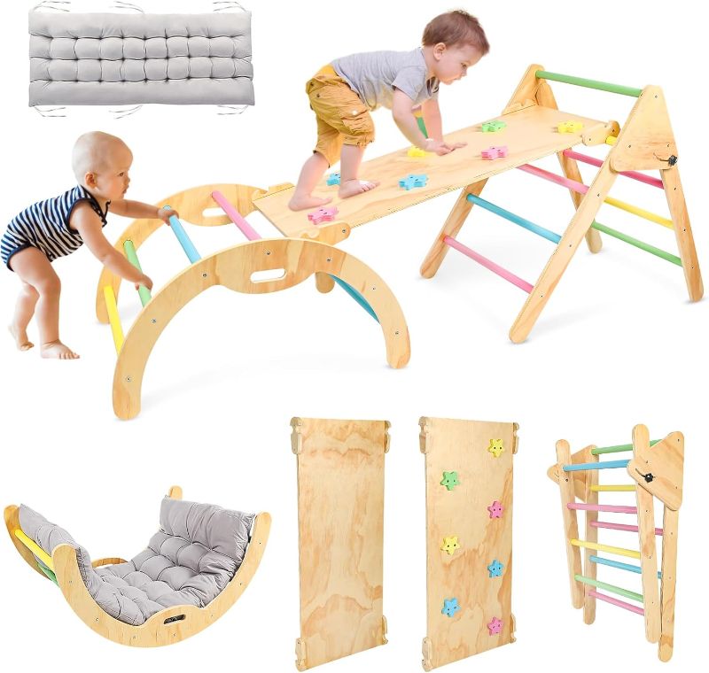 Photo 1 of  7 in 1 Wooden Climbing Toys for Toddlers 1-3 Inside, Toddler Climbing Toys Indoor with Ramp, Arch and Ladder, Montessori Foldable Set for Toddlers and Kids