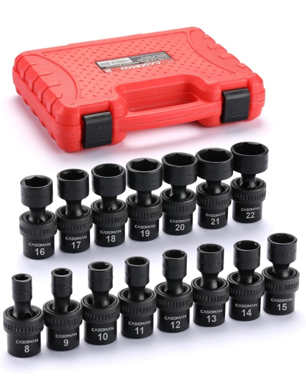 Photo 1 of CASOMAN 15 PCS 3/8" Drive Standard Universal Impact Socket Set, 6-Point, Metric, 8mm - 22mm