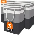 Photo 1 of  3Pack Laundry Basket Set Freestanding Waterproof Laundry Hamper 75L Collapsible Tall Clothes Hamper with Easy Carry Handles GREY