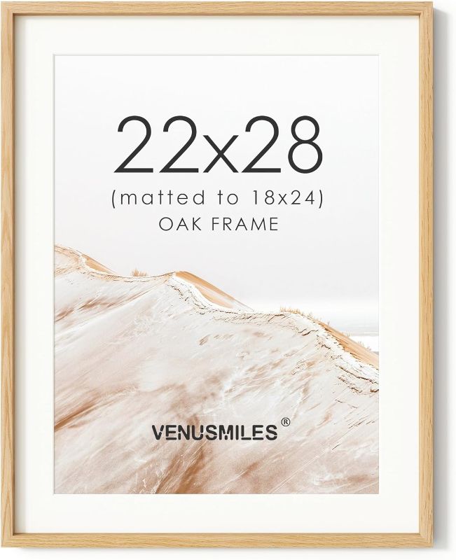 Photo 1 of 20x24 Poster Frame, USA-Sourced Natural Oak Wood Picture Collage Frame with HD Tempered Glass, Modern Simple 22 x 28 Wooden Photo Frame Matted to 18x24, Vertical & Horizontal Wall Hanging Display
