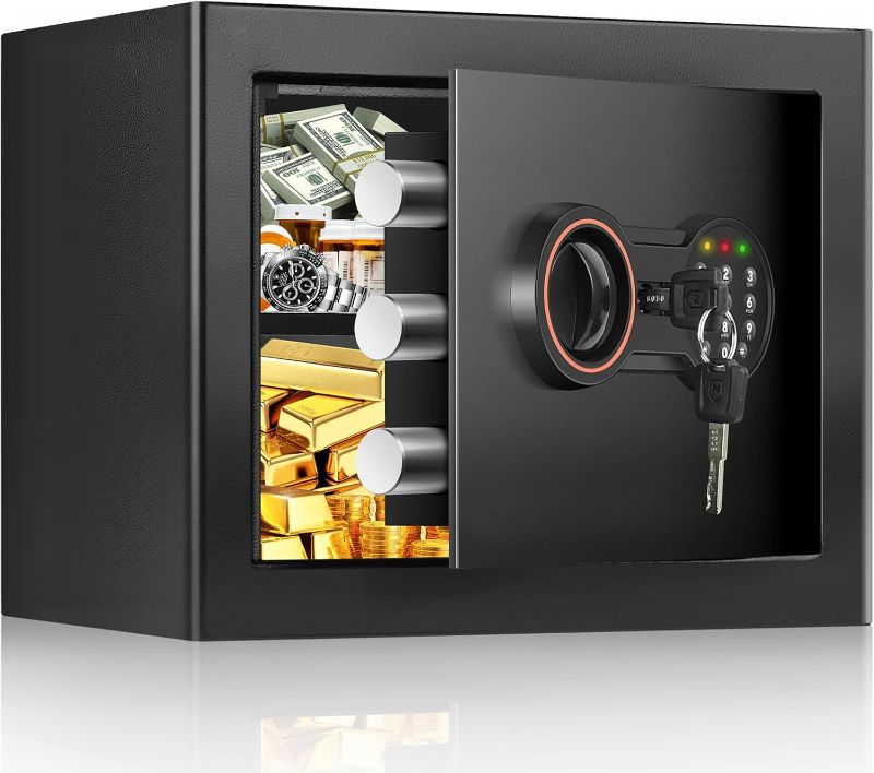 Photo 1 of 1.2 Cub Small Safe Box for Home Use, Digital Security Home Safe with Combination Lock, Removable Shelf and Alarm System, Anti-Theft Hidden Safes for Cash Medicines Valuables