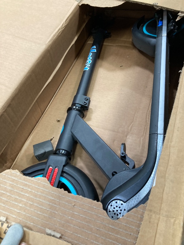 Photo 1 of **MISSING HANDLE BAR**
RCB Electric Scooter for Kids, Max Speed 9 mph, 6.5 Miles Range, Rainbow LED Lights&Display, Foldable & Portable,Blue