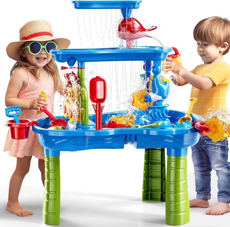 Photo 1 of 

Water Table for Toddlers 3-5, 3-Tier Kids Sand Water Table, Water and Sand Activity Sensory Table Summer Beach Outside Toys Backyard for Kids Toddlers Age 3 4 5 6 7 8