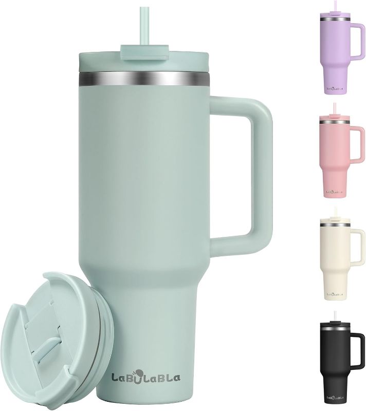 Photo 1 of 
40oz Tumbler with Handle,Double Wall Vacuum Reusable Stainless Steel Insulated Water Bottle,With Leak Proof lid and Straw for Iced or Cold Beverages (Blue Haze)