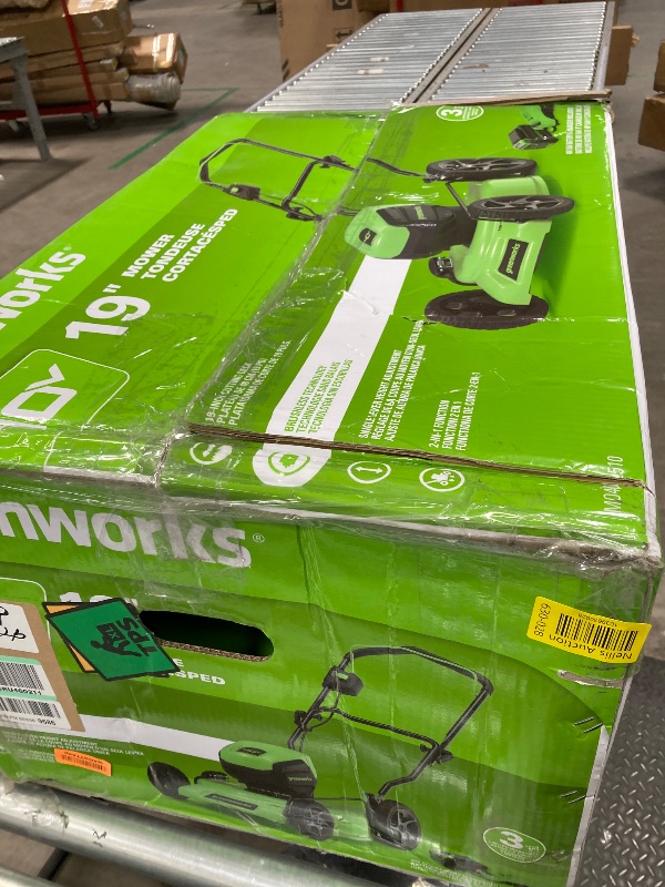 Photo 1 of Greenworks 40V 19" Brushless Lawn Mower (High Wheel), 5.0Ah Battery