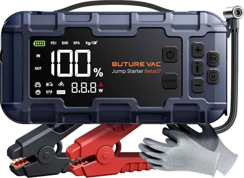Photo 1 of 10-in-1 Portable Car Battery Jump Starter with Air Compressor 8000A 160PSI 45W Charger, Jump Starter Jump Box (All Gas 14L Diesel), Car Battery Jumper Starter Portable Jumper Cables, Gloves, Lights