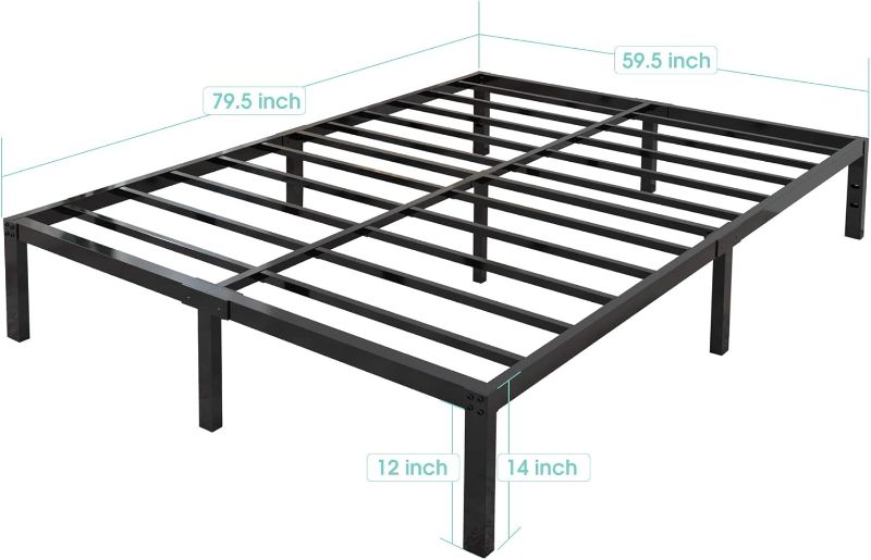 Photo 1 of 14 Inch Tall 3500lbs Heavy Duty Metal Bed Frame/with Storage/Mattress Foundation/Steel Slats Platform/Noise Free/No Box Spring Needed,Queen
