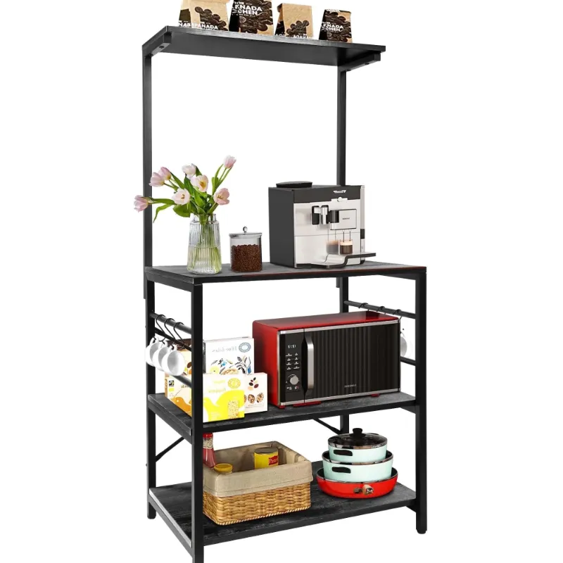 Photo 1 of Copedvic 4-Tier Bakers Rack Microwave Oven Stand Shelves Coffee Bar Table Kitchen Storage Rack Organizer, Black
