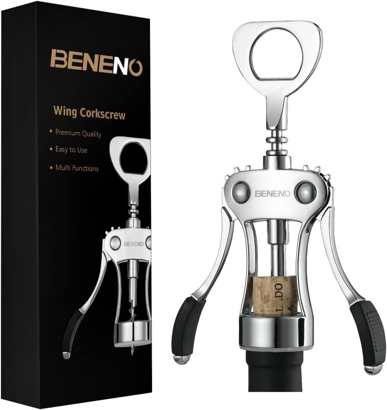 Photo 1 of Beneno Wine Opener, Zinc Alloy Premium Wing Corkscrew with Multifunctional Bottles Opener, Sharp Wine Corkscrew with Ergonomic Non-Slip Wing Handle, Upgrade
