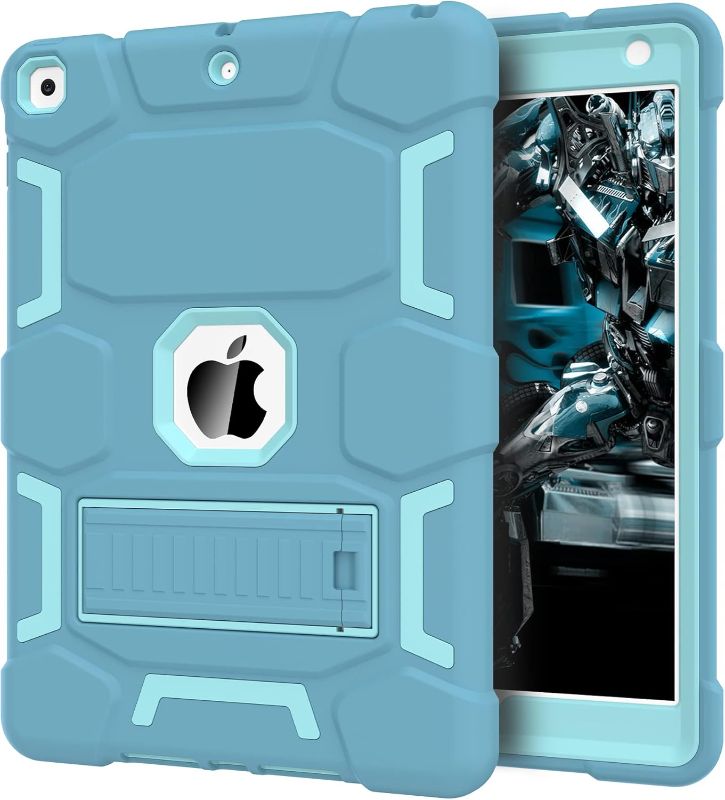 Photo 1 of  iPad 9th/8th/7th Generation 10.2 Inch Case 2021/2020/2019, with Kickstand, Heavy Duty Shockproof Hybrid Three Layer Protective Cover,Blue+Green