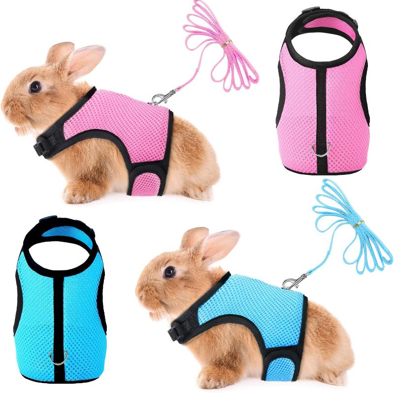Photo 1 of 2 Pieces Bunny Rabbit Harness with Leash Cute Adjustable Buckle Breathable Mesh Vest for Kitten Puppy Small Pets Animal Walking Accessories