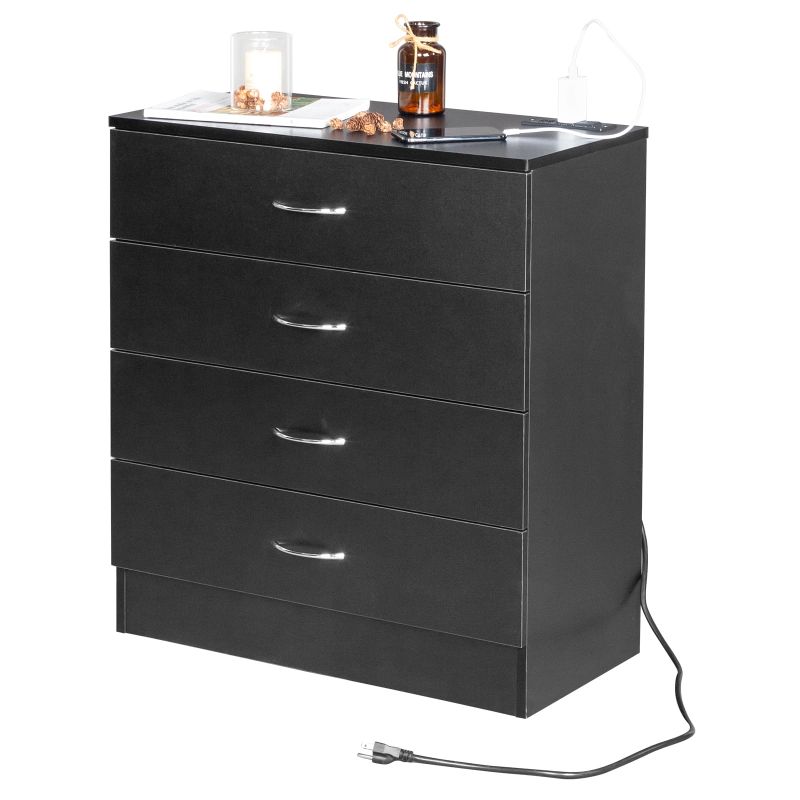 Photo 1 of ***MISSING PARTS***UBesGoo Dresser with 2 Power Outlets & 2 USB, Chest of 4 Drawers, Vanity Dresser with Charging Station, for Bedroom Living Room, Black