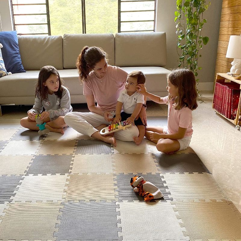 Photo 1 of Non-Toxic Foam Play Mat for Babies & Kids, Interlocking Puzzle Tiles, Cream-Gray-Beige,  Perfect for Tummy Time, Crawling, Nursery, Playroom, or Gym
