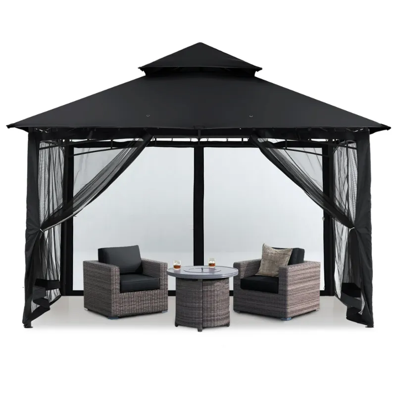 Photo 1 of ***PARTS ONLY***
MASTERCANOPY 9' x 9' Outdoor Patio Gazebo Double Roof Steel Frame with Mesh Walls, Black