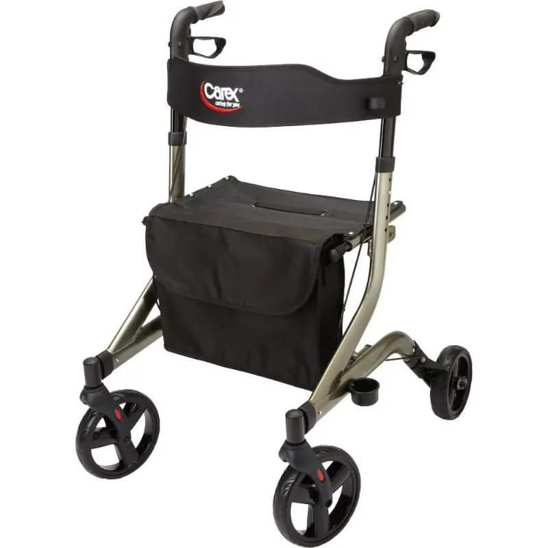 Photo 1 of Carex Foldable Rolling Walker for Seniors, Comes with Storage Bag, 300 lb Capacity, Black