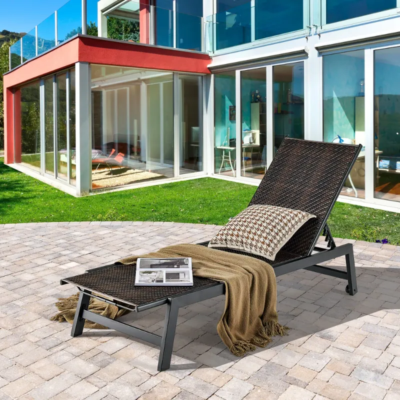 Photo 1 of ****MISSING PARTS******Gymax Patio PE Rattan Chaise Lounge Outdoor Recliner w/ 5-Level Backrest Backyard Poolside