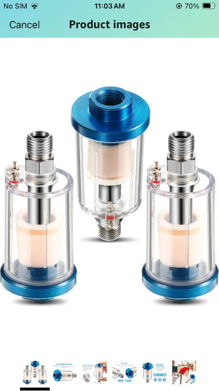 Photo 1 of  Pcs Compressed Air Filter Water Oil Separator 1/4 Inch NPT Inlet and Outlet Airbrush Filter Moisture Separator for Air Line Compressor Fitting, 90 PSI
