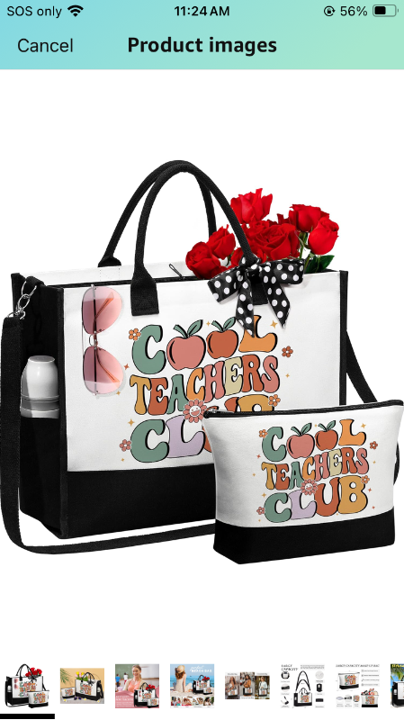Photo 1 of Best Teacher Appreciation Gifts for Women from Student, Funny Teacher Daycare Gifts Basket w/ Canvas Tote Bag & Makeup Bag for End of Year Thank You Retirement Graduation Birthday Xmas Valentines Day