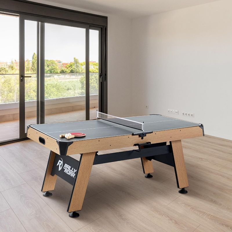 Photo 1 of 72 Inch Air Hockey Table with LED Scorer and Table Tennis Top