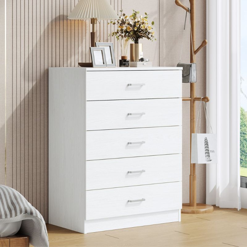 Photo 1 of ****PARTS ONLY***UHOMEPRO White 5 Drawer Dresser, Chest of Drawers for Bedroom, Modern Storage Cabinet Dresser Organizer Unit with Handle for Living Room, Closet, Hallway