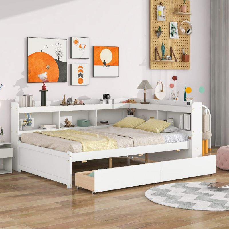 Photo 1 of ***PARTS ONLY***
Full Bed with L-shaped Bookcases Drawers White