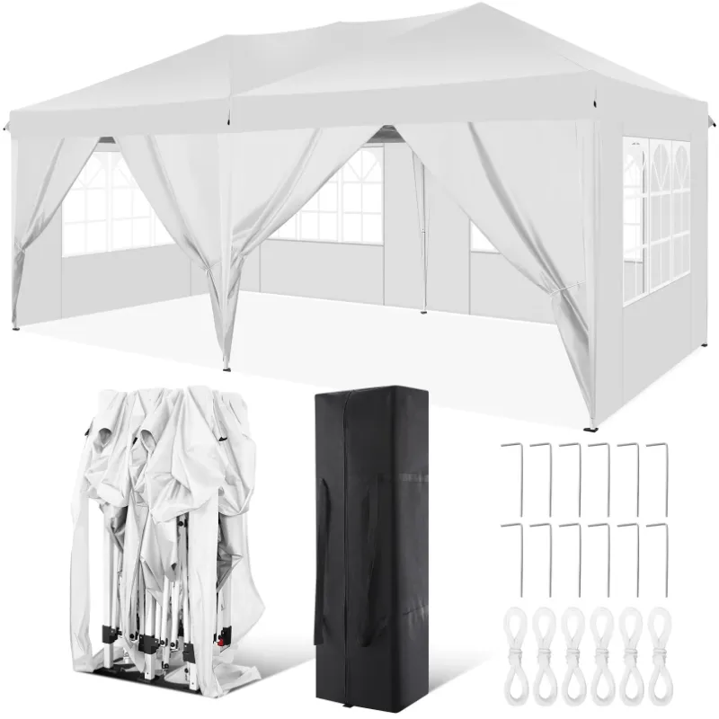 Photo 1 of ANOPY 10' x 20' EZ Pop Up Canopy Tent Party Tent Outdoor Event Instant Tent Gazebo with 6 Removable Sidewalls and Carry Bag, White