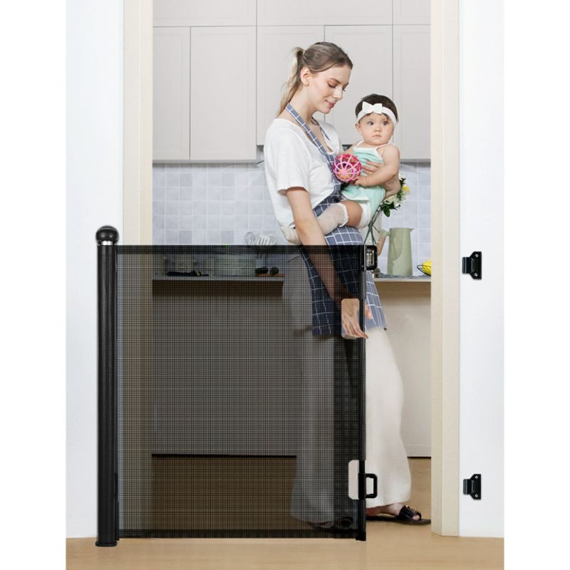 Photo 1 of Retractable Mesh Baby Gate, Safety Gates for Stairs Doorway, 33''Tall Extends to 55''Wide, Black