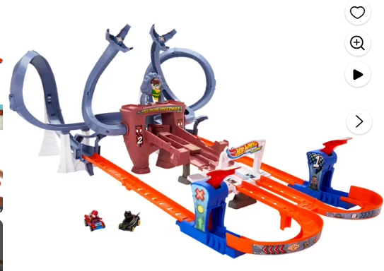 Photo 1 of Hot Wheels RacerVerse Spider-Man’s Web-Slinging Speedway Track Set with 2 Hot Wheels Racers
