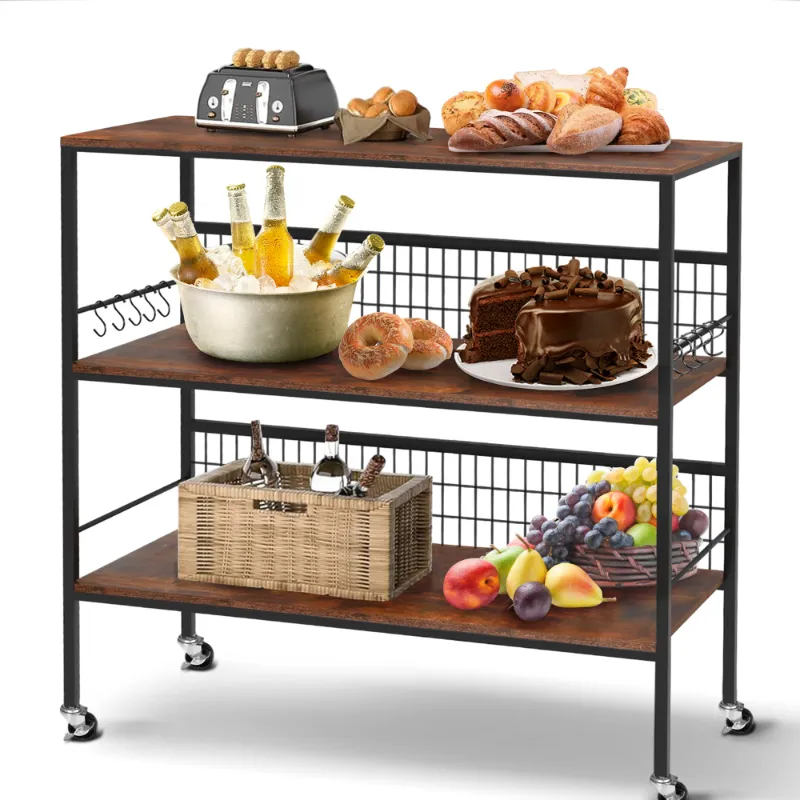 Photo 1 of 40" Wheeled Kitchen Storage Cart Island with Shelves, Copedvic 3-Tier Kitchen Bakers Rack with 10 Hooks
