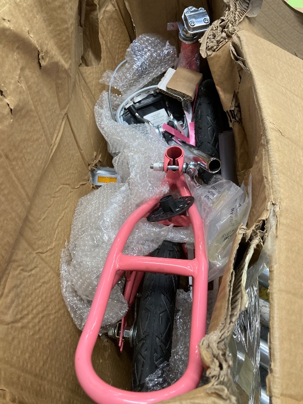 Photo 1 of 14Inch Kids Bike for Girls Boys with Handbrake 14" Children Princess Bicycle with Training Wheels Basket Streamer Toddler Cycle Bike Rider 37 to 42 Inch - Pink