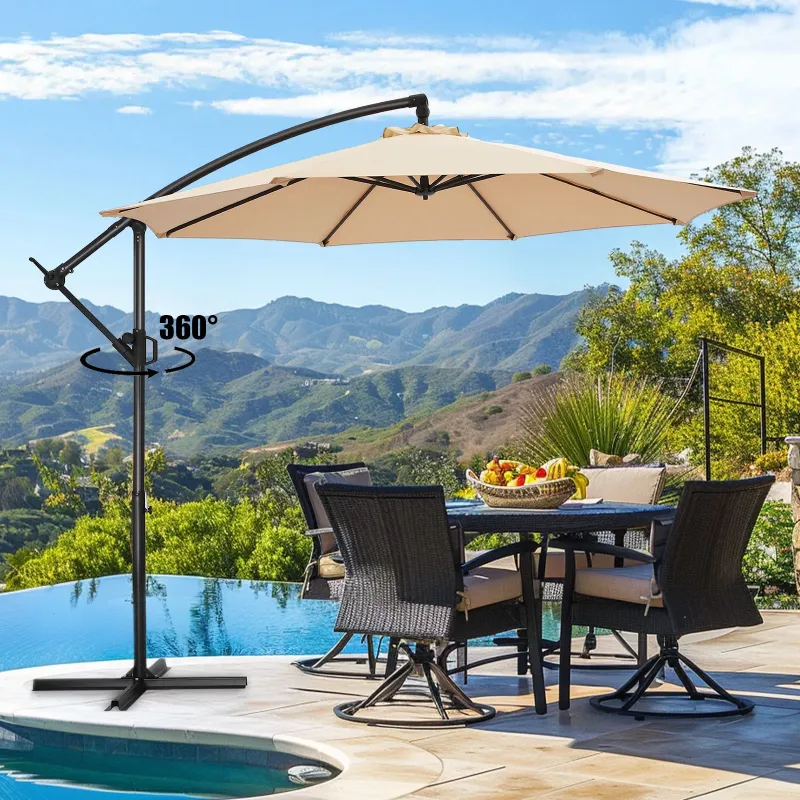 Photo 1 of 10ft Cantilever Patio Umbrella,360-Degree Rotation Hanging Offset Market Outdoor Sun Shade for Backyard,Deck,Poolside,Easy Tilt,Beige
