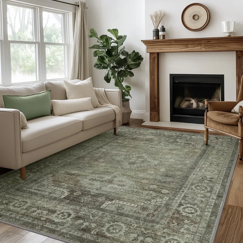 Photo 1 of DEORAB 8x10 Ultra-thin Area Rugs for Living Room Bedroom, Machine Washable Stain Resistant Non-Shed Carpet, Low Pile Mat with Non Slip Backing
