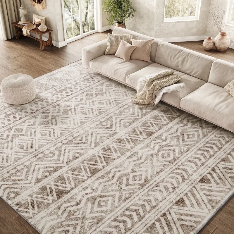 Photo 1 of ***USED**SIXHOME 8'x10' Area Rugs for Living Room Washable Rugs Boho Large Area Rug Modern Geometric Neutral Living Room Rug Carpet Soft Rugs for Bedroom Dining Room Office Home Decor Dark Brown
