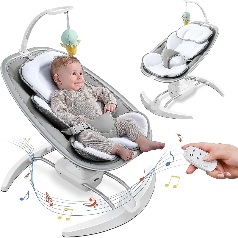 Photo 1 of 
RONBEI Baby Swing for Infants, Portable Swing with Music Playing, Unisex Baby Bouncer, Baby Swing for Home Travel, Light Gray