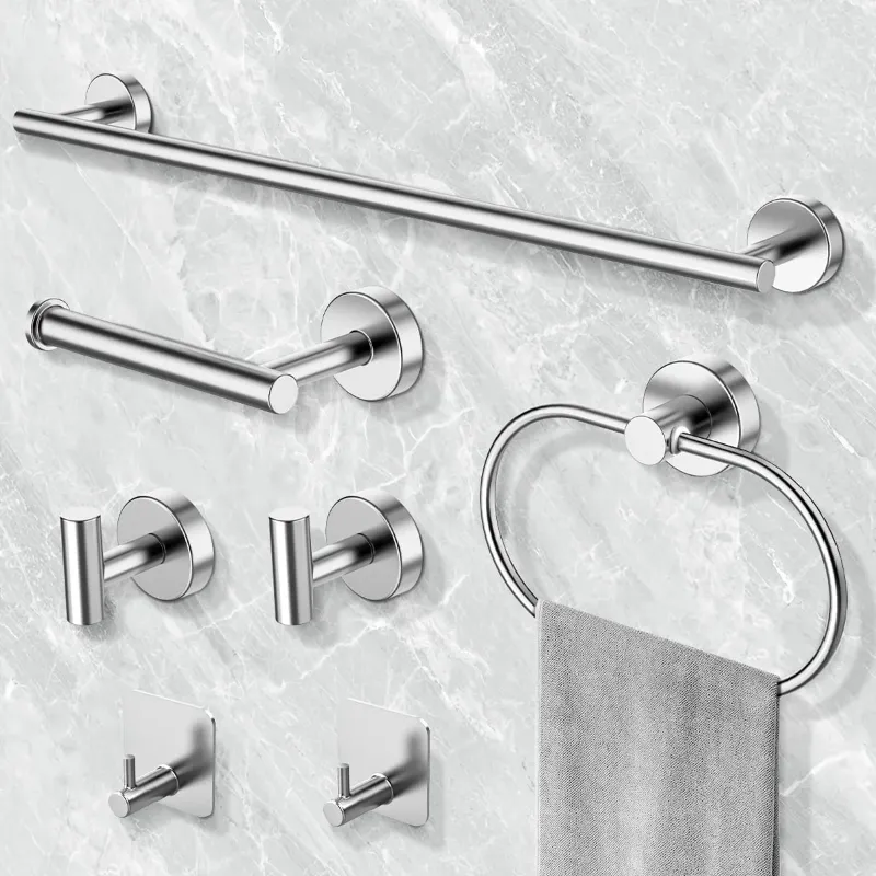 Photo 1 of 
Bathroom Hardware Set, 7 Pieces Bathroom Accessories Set Includes 24" Towel Bar, Toilet Paper Holder, Towel Ring, Robe Hook, Brushed Nickel & Stainless Steel, Wall Mounted Bathroom Towel Rack Set