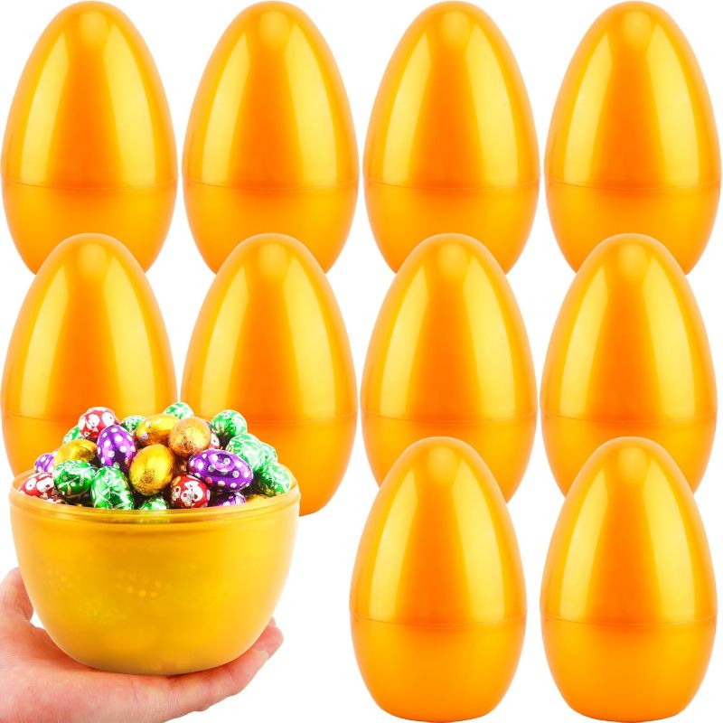 Photo 1 of ***  the photo and description is only to the reference** 12 Pack 5.51 Inch Jumbo Golden Easter Eggs Large Fillable Easter Empty Eggs Gaint Plastic Easter Eggs for Easter Surprise Activities Easter Hunt Party Gift Baskets Stuffers Crafts
