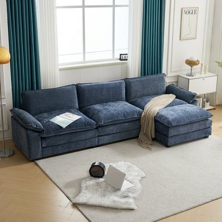 Photo 1 of ++++it is not complete, a box is missing++++ 120 W Sectional Sofa Modern Convertible Couch with Double Seat Cushions L Shaped Sofa with Reversible Chaise Chenille Fabric Sofa Set with