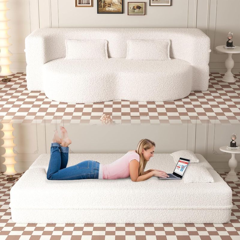 Photo 1 of **ONLY TWO PARTS FROM THE SET***Bed Floor Sofa Bed with 2 Pillows for Living Room Apartment Office (Beige)