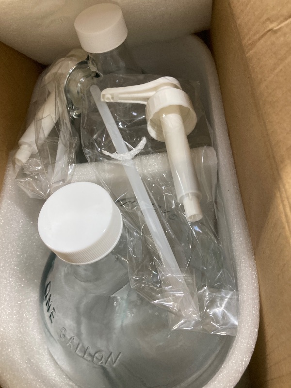 Photo 1 of 2 Pack Gallon Glass Pump Bottle Dispensers with 3 Pumps and 2 Airtight Lids, Laundry Soap Dispensers with 1 Funnel, Liquid Laundry Detergent Dispensers for Fabric Softener, Shampoo, Body Wash