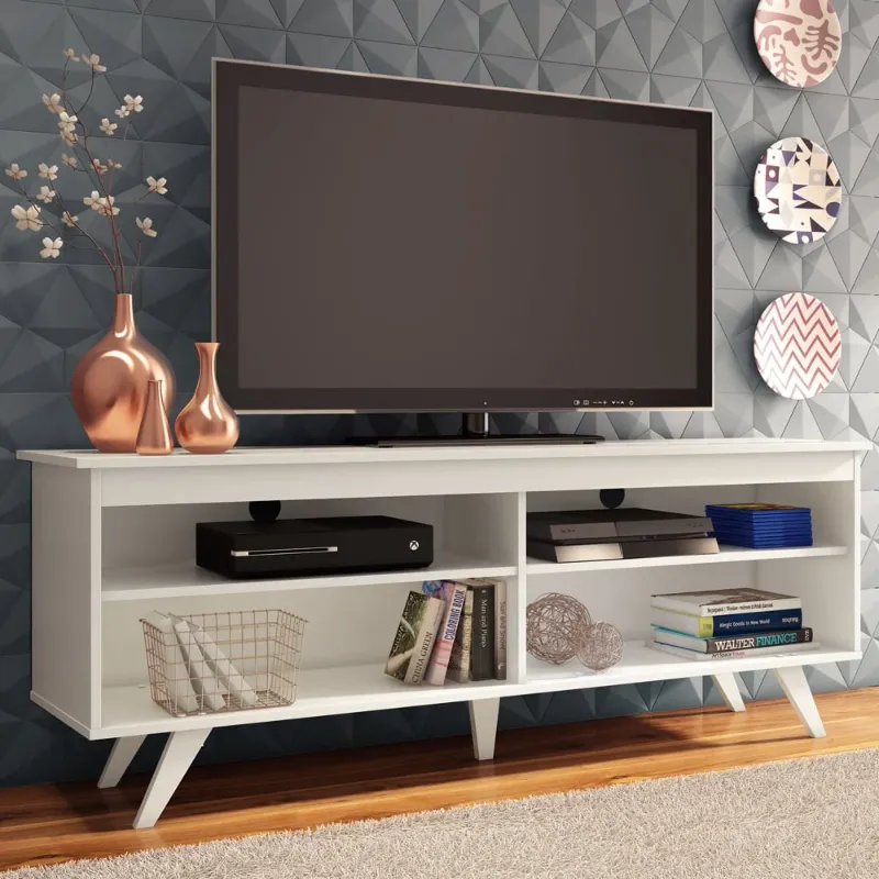 Photo 1 of Madesa TV Stand Entertainment Center with 4 Shelves and Cable Management for 55, 65 Inch TV Media Storage Gaming Media Console Living Room and Bedroom Modern Wooden Television - White
