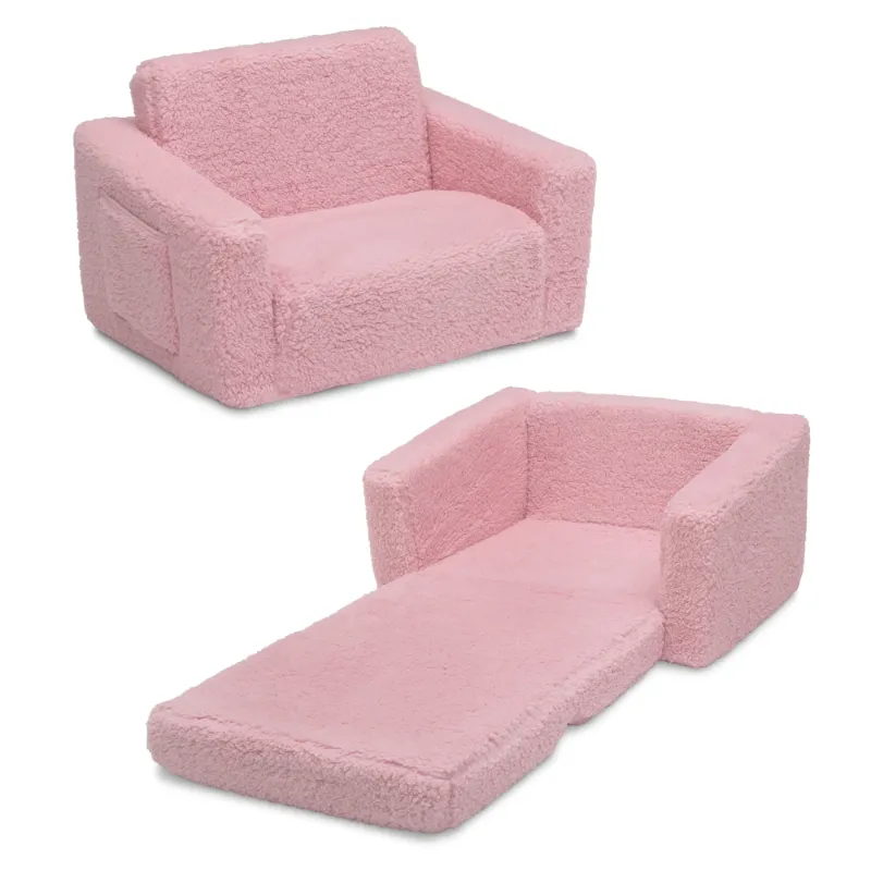 Photo 1 of Delta Children Cozee Flip-Out Sherpa 2-in-1 Convertible Chair to Lounger for Kids, Pink