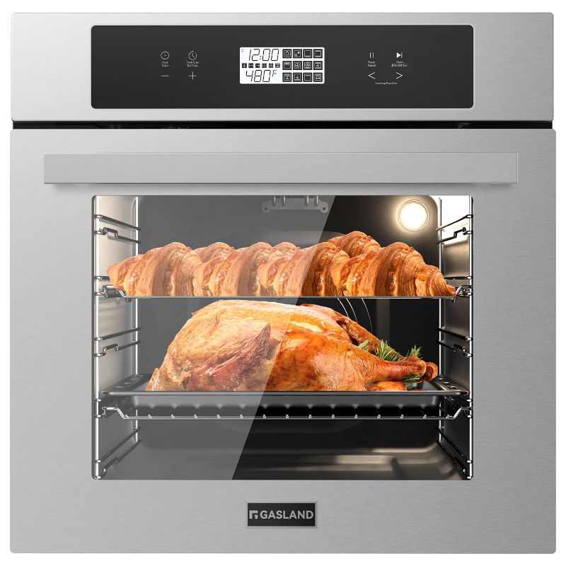 Photo 1 of ASLAND 24 Inch Electric Wall Oven, 2.6 Cu.ft Built-in Single Wall Oven, 12 Cooking Functions, 3D Heating, Convection Oven with Rotisserie, Touch Control, Safety Lock, ETL Certified, Stainless Steel